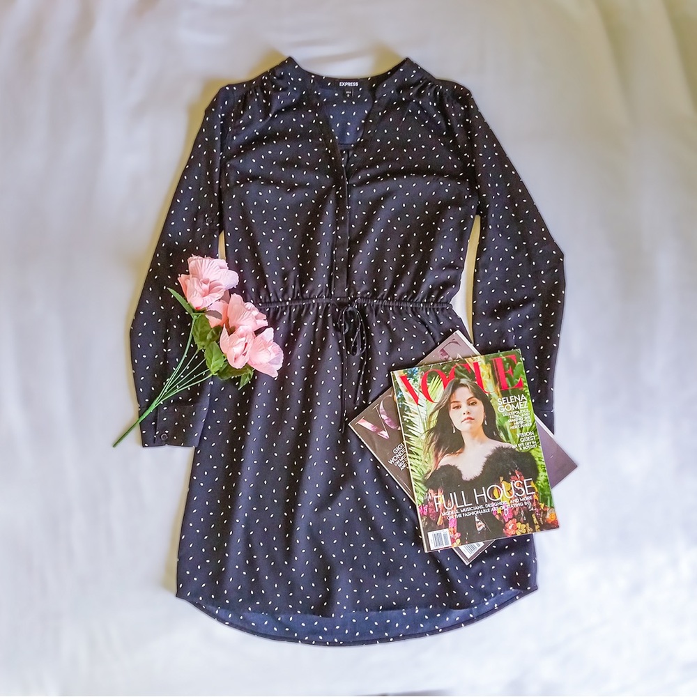 Express Polka Dot Long Sleeve Dress